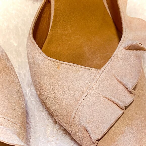 Beige Suede Ruffled Pump Heel - Picture 6 of 10
